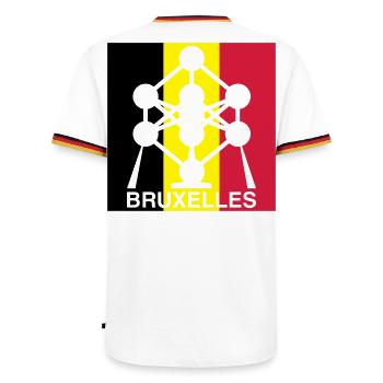 Atomium Brussels – Belgian Flag Square Design - Men's Ringer Shirt - white/tricolour - Back - AI Model Male 185 light (185cm)