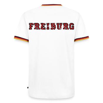 Freiburg College (Vintage Schwarz/Rot) - Männer Kontrast-T-Shirt - Weiß/Dreifarbig - Hinten - AI Model Male 185 light (185cm)