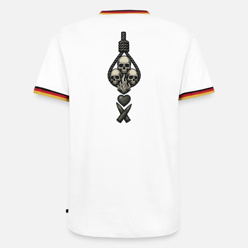 Avi Collection – Skulls & Flame - Männer Kontrast-T-Shirt - Weiß/Dreifarbig