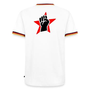 revolution fist (for black shirts) - Männer Kontrast-T-Shirt - Weiß/Dreifarbig - Hinten - AI Model Male 185 light (185cm)