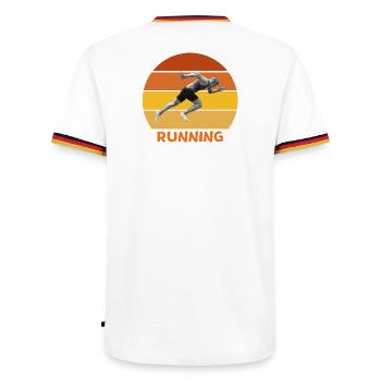 athletics, sprint, running - Men's Ringer Shirt - white/tricolour - Back - AI Model Male 185 light (185cm)