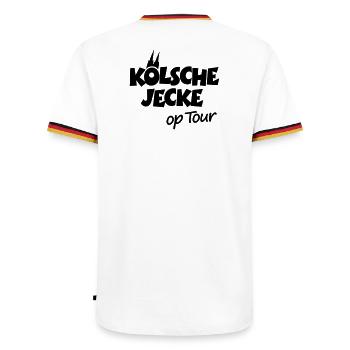Kölsche Jecke op Tour Köln mit Kölner Dom - Männer Kontrast-T-Shirt - Weiß/Dreifarbig - Hinten - AI Model Male 185 light (185cm)