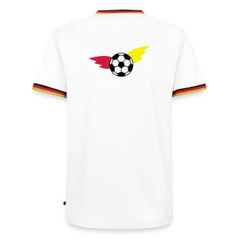 Soccer Flying Ball Flag Championship - Men's Ringer Shirt - white/tricolour - Back - AI Model Male 185 light (185cm)