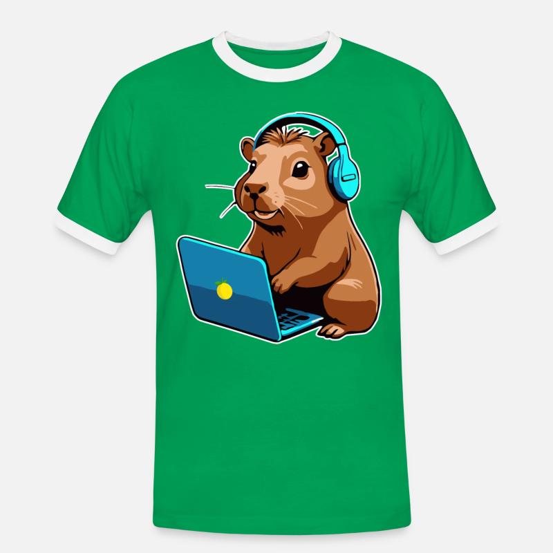 Capybara Programmierer Coder Computer - Männer Kontrast-T-Shirt - Kelly Green/Weiß