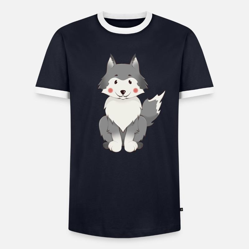 Wolf Männer Kontrast-T-Shirt