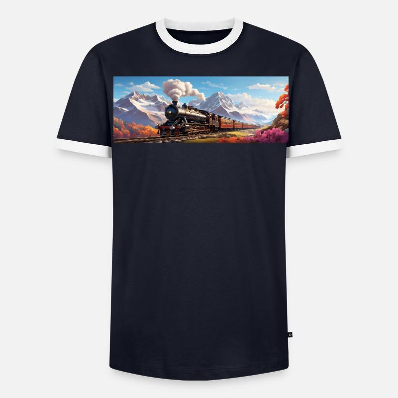 Nostalgischer Eisenbahnzug mit Dampflokomotive Männer Kontrast-T-Shirt
