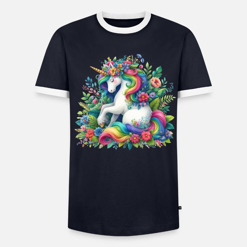 Regenbogenmähne Einhorn Blüte - Männer Kontrast-T-Shirt - undefined