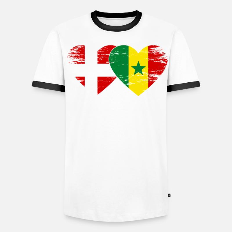 Danemark Sénégal drapeau en forme de cœur utilisé T-shirt contrasté Homme