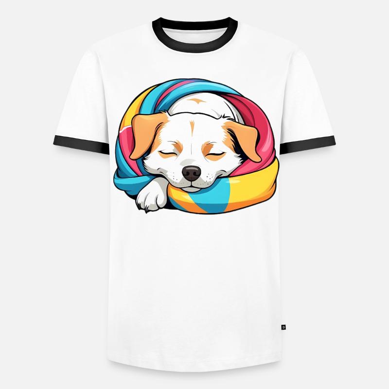 Chiot endormi Écharpe arc-en-ciel T-shirt contrasté Homme