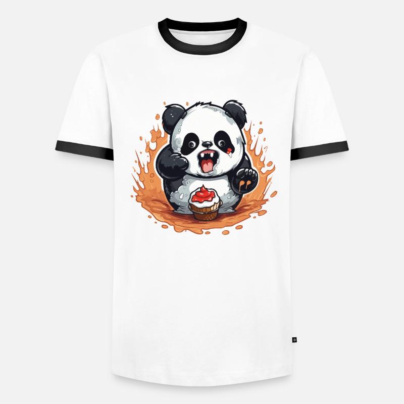Dessin animé Panda Fire Cupcake T-shirt contrasté Homme