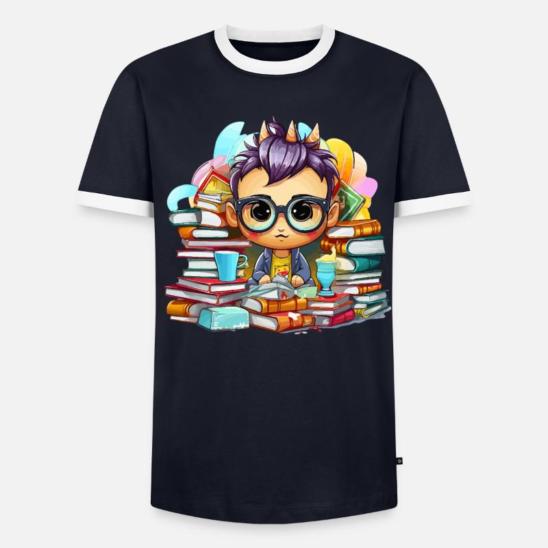 Lernheld Chibi mit Büchern - Männer Kontrast-T-Shirt - undefined