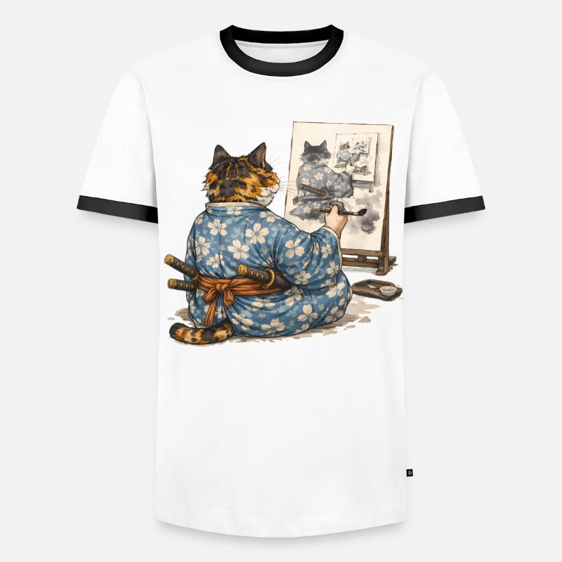 Samurai-Katzen-Malerei Sumi-e Ukiyo-e Kunst Männer Kontrast-T-Shirt