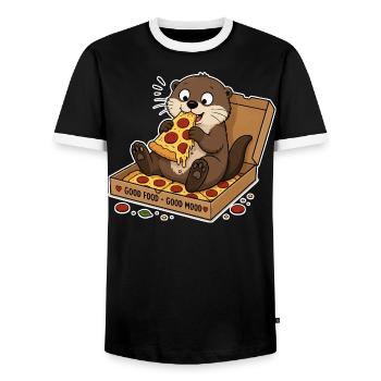 Loutre avec pizza : plaisir de collation dans une boîte - T-shirt contrasté Homme - noir/blanc - Devant - AI Model Female 172 light (172cm) & AI Model Male 178 light (178cm)
