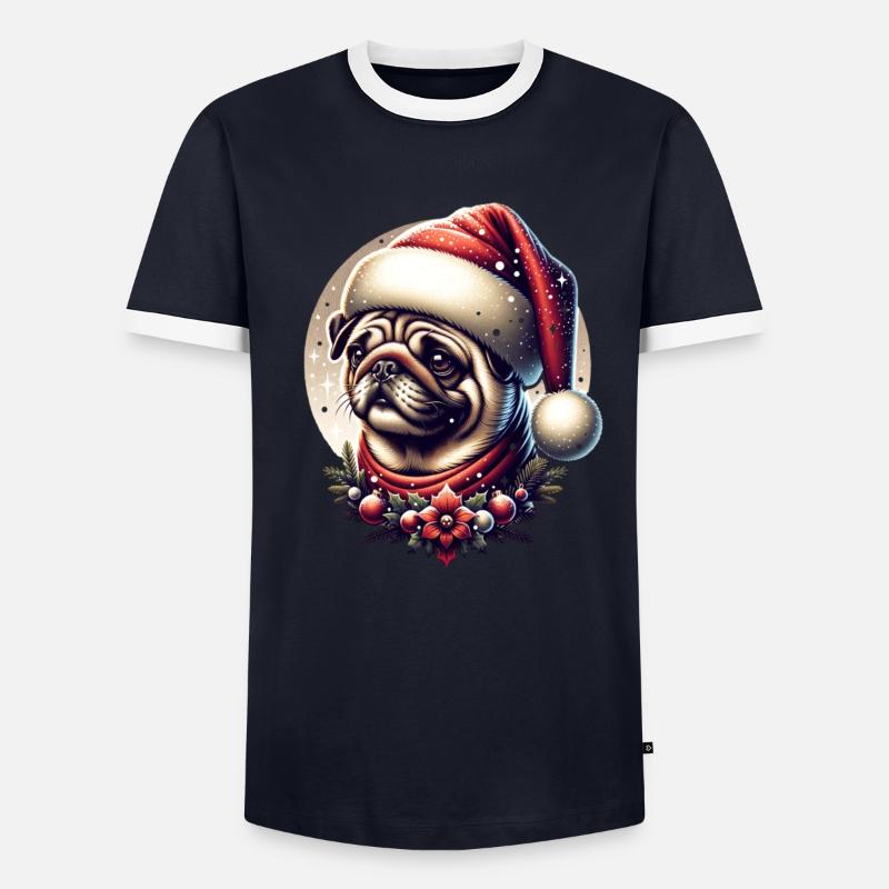Weihnachts Mops Schneefall Männer Kontrast-T-Shirt