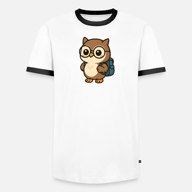 Niedliche Eule mit Brille & Schulranzen Männer Kontrast-T-Shirt