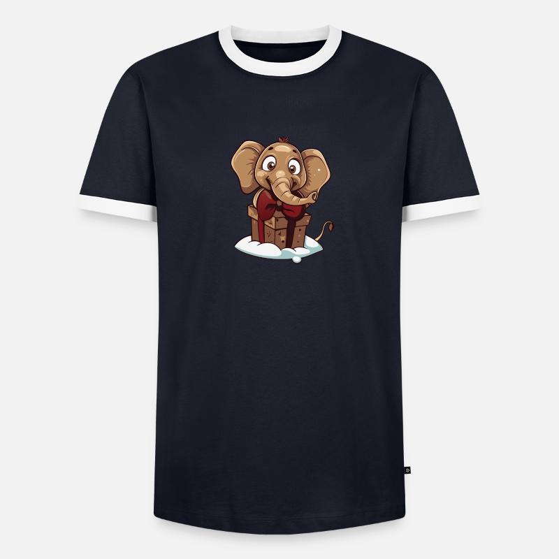 Niedlicher Elefant packt Geschenk aus Männer Kontrast-T-Shirt