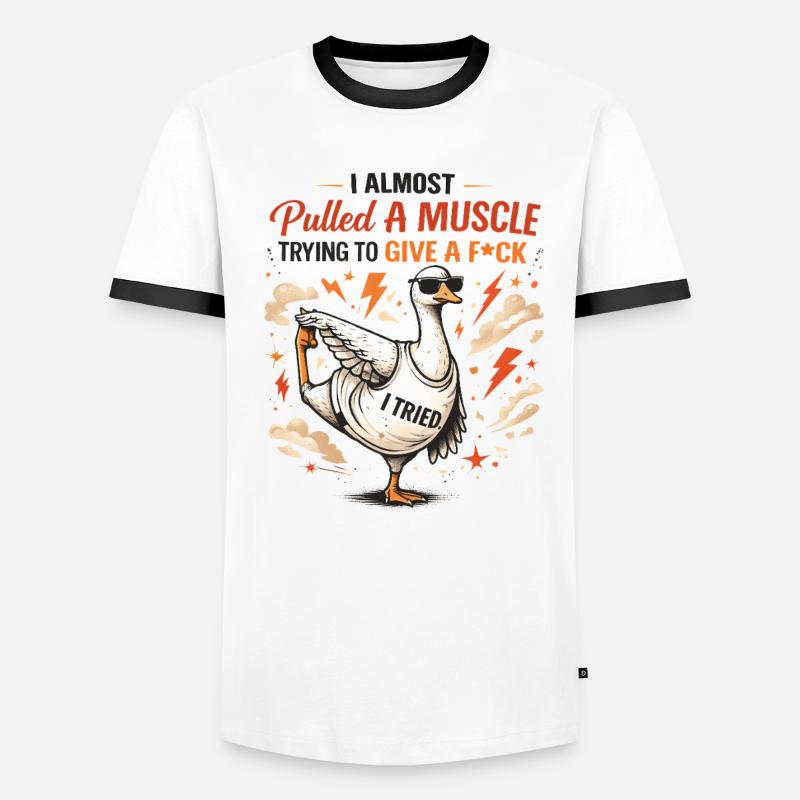 Sarcastic duck with muscle pulling funny goose Men's Ringer Shirt