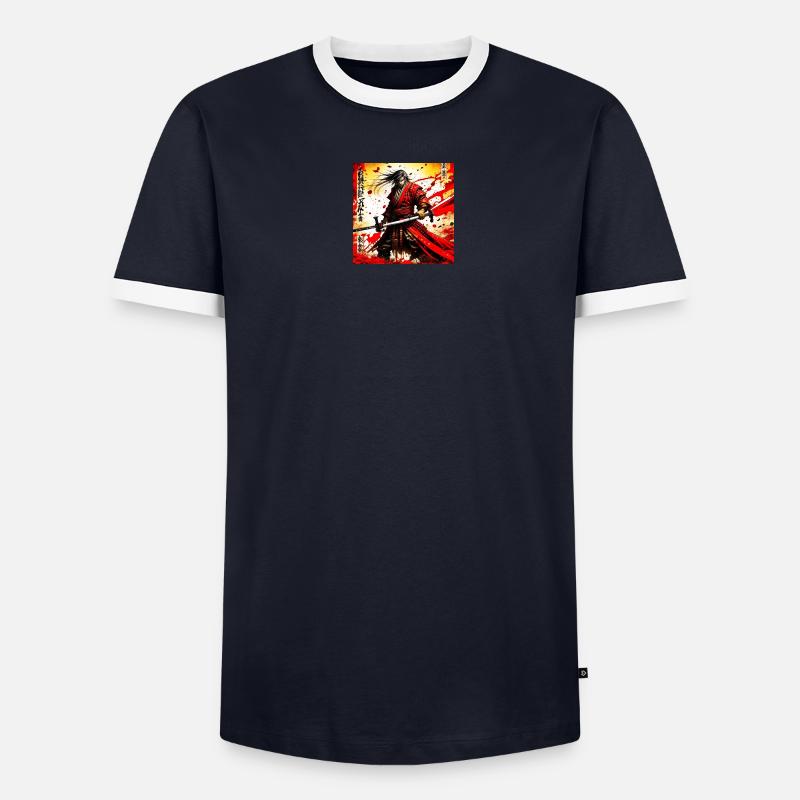 Roter Samurai im Blutsturm Männer Kontrast-T-Shirt