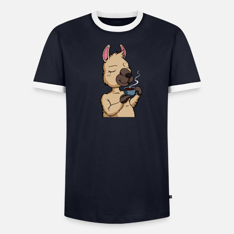 Lama trinkt Kaffee - Kaffeetrinker - Männer Kontrast-T-Shirt - undefined