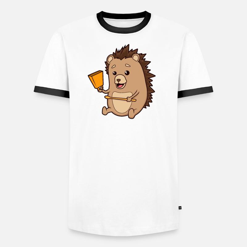 Comic Igel spielt Kuhglocken Männer Kontrast-T-Shirt