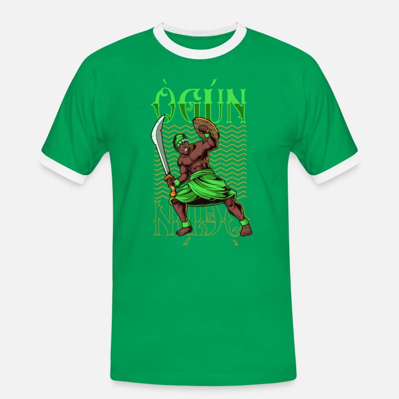 Dio Yoruba - Ogun - Maglietta Contrast da uomo - verde kelly/bianco
