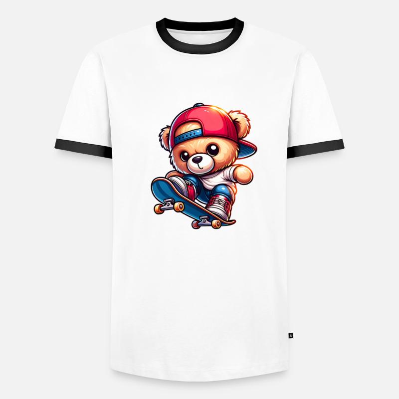 Skater Teddybär auf Skateboard Männer Kontrast-T-Shirt