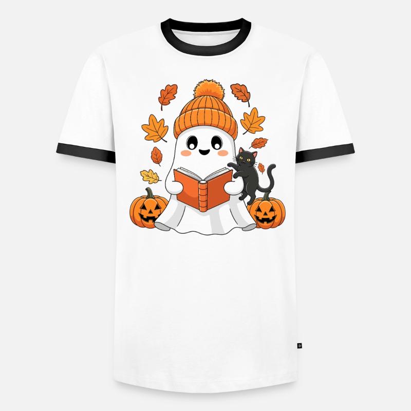 Herbstgeist Leseabend mit Katze T-shirt contrasté Homme