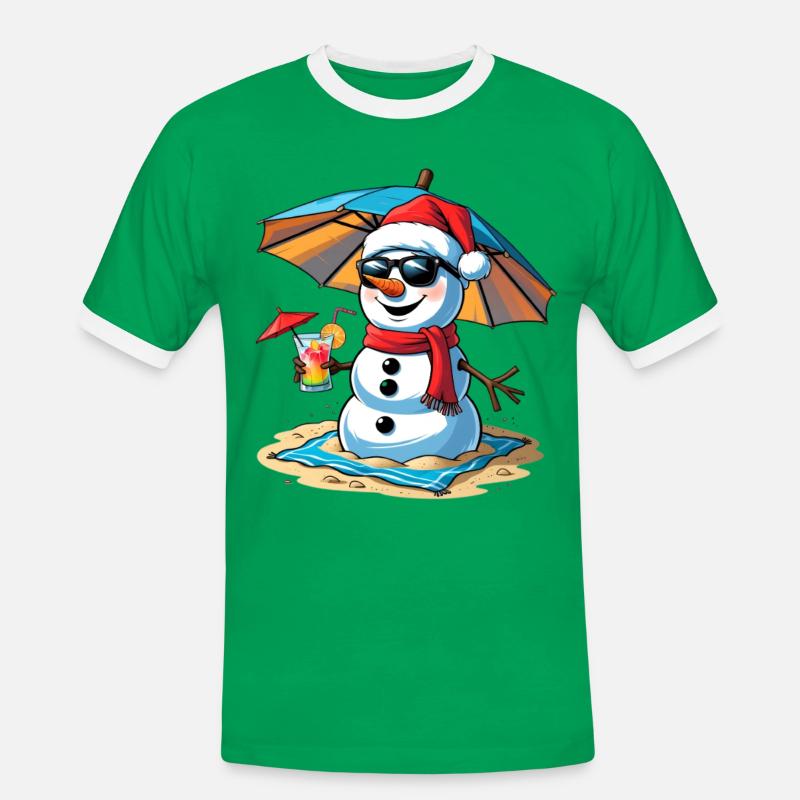 Beach Snowman Remix - Men's Ringer Shirt - kelly green/white