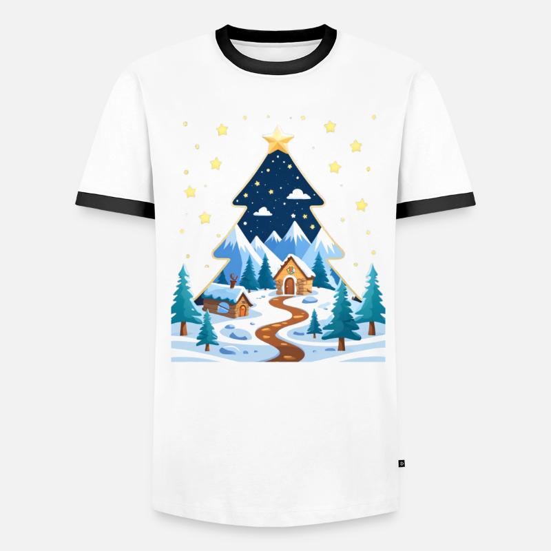 Forêt d’hiver dans la conception de l’arbre étoile T-shirt contrasté Homme