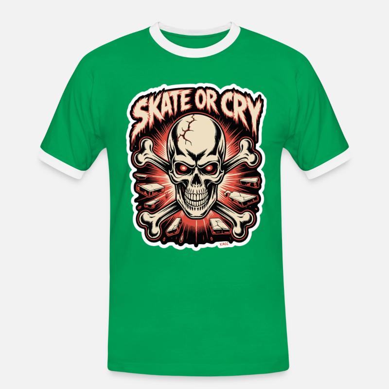 Skate- oder Cry-Skull-Tee-Design - Männer Kontrast-T-Shirt - Kelly Green/Weiß