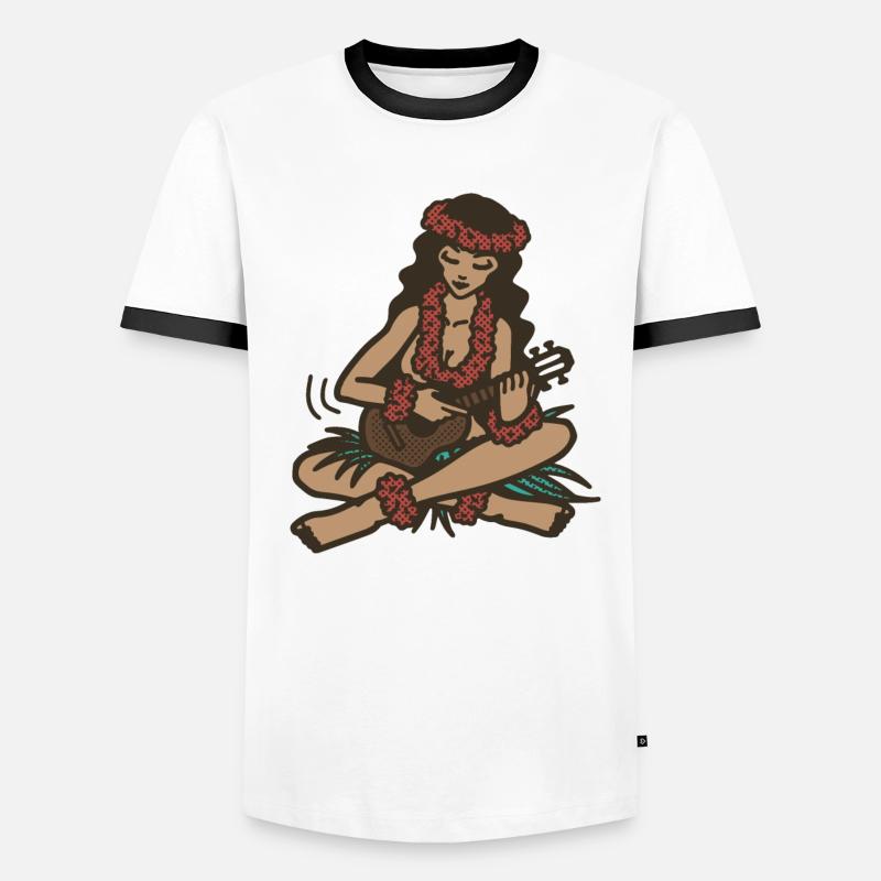 Hula Mädchen mit Ukulele Männer Kontrast-T-Shirt