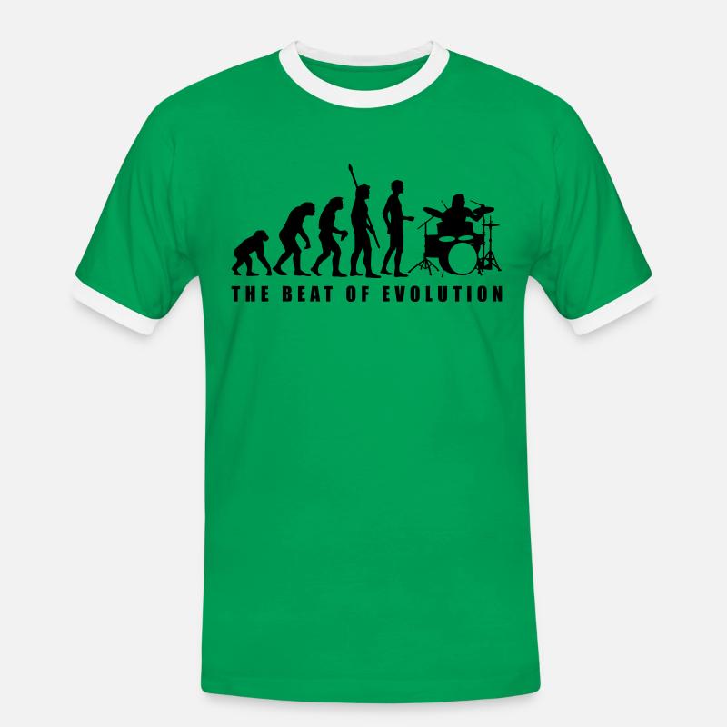 evolution_drummer_c_1c - Men's Ringer Shirt - kelly green/white