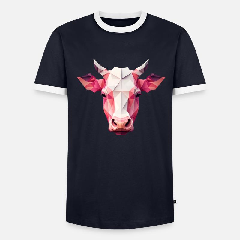 Ein eckiger rosa Kuhkopf Männer Kontrast-T-Shirt
