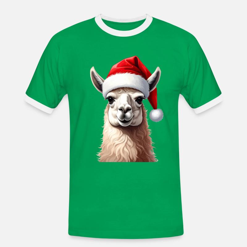 Lama oder Alpaka zu Weihnachten - Männer Kontrast-T-Shirt - Kelly Green/Weiß