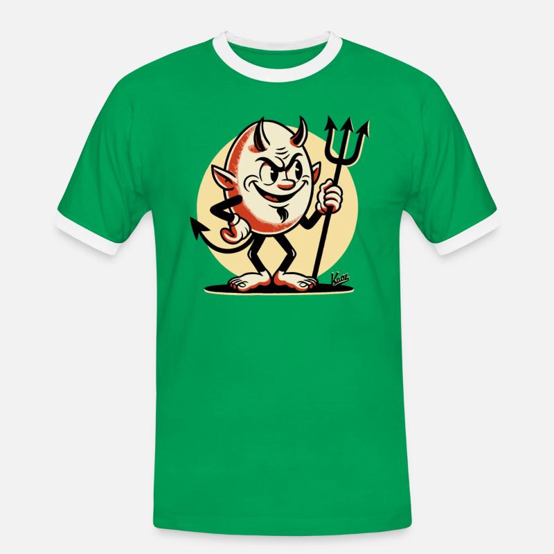 The Evil Egg Devil - Men's Ringer Shirt - kelly green/white