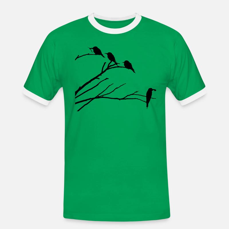 Vögel auf Ast - Männer Kontrast-T-Shirt - Kelly Green/Weiß