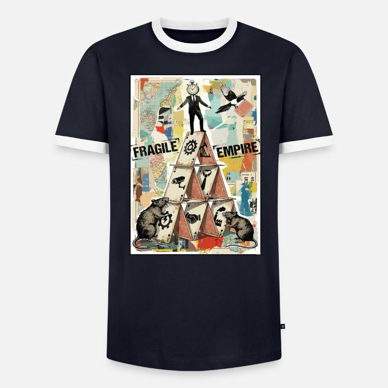 Fragile Empire Kartenhaus Systemkritik Männer Kontrast-T-Shirt