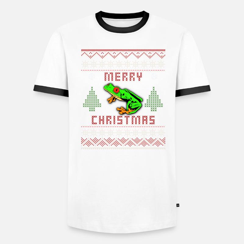 Rotäugiger Baumfrosch Hässlicher Weihnachtspullover Design Männer Kontrast-T-Shirt