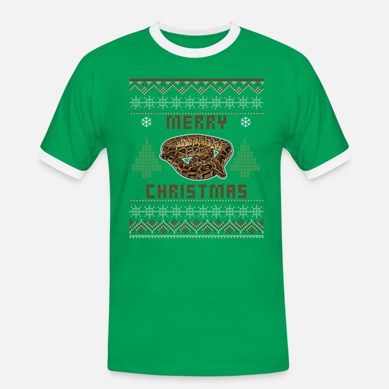Burmese Python Christmas - Men's Ringer Shirt - kelly green/white