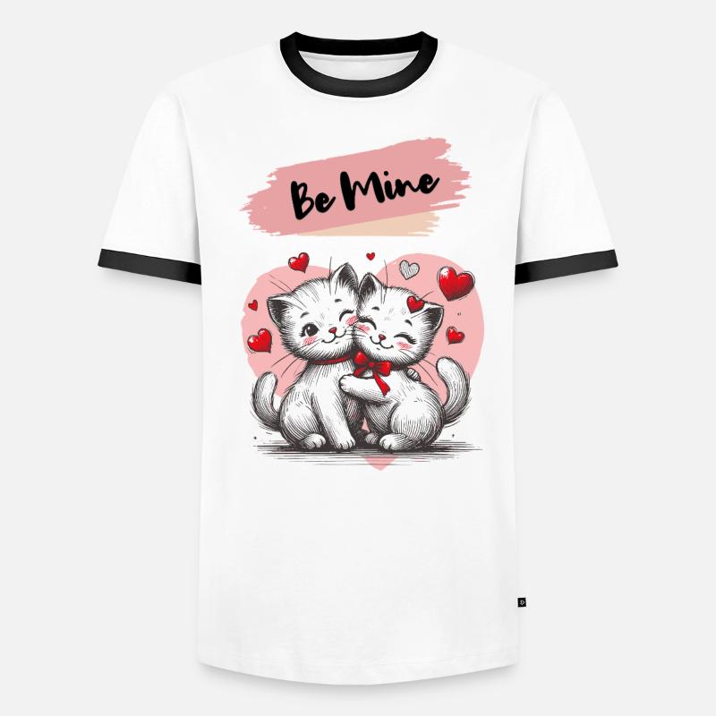 Be Mine Cat Cuddle with Hearts Men's Ringer Shirt