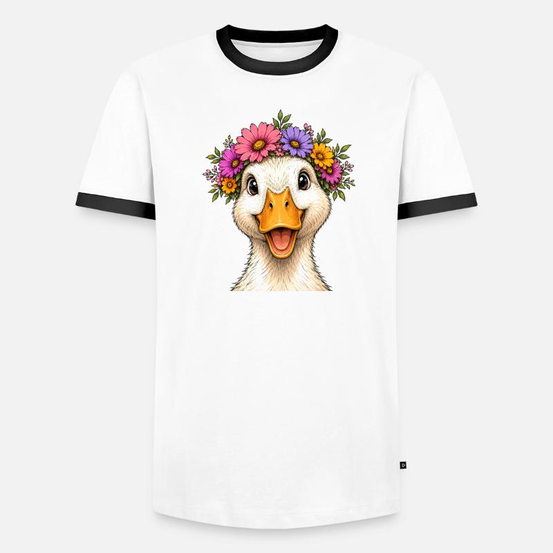 Canard décoré de fleurs T-shirt contrasté Homme
