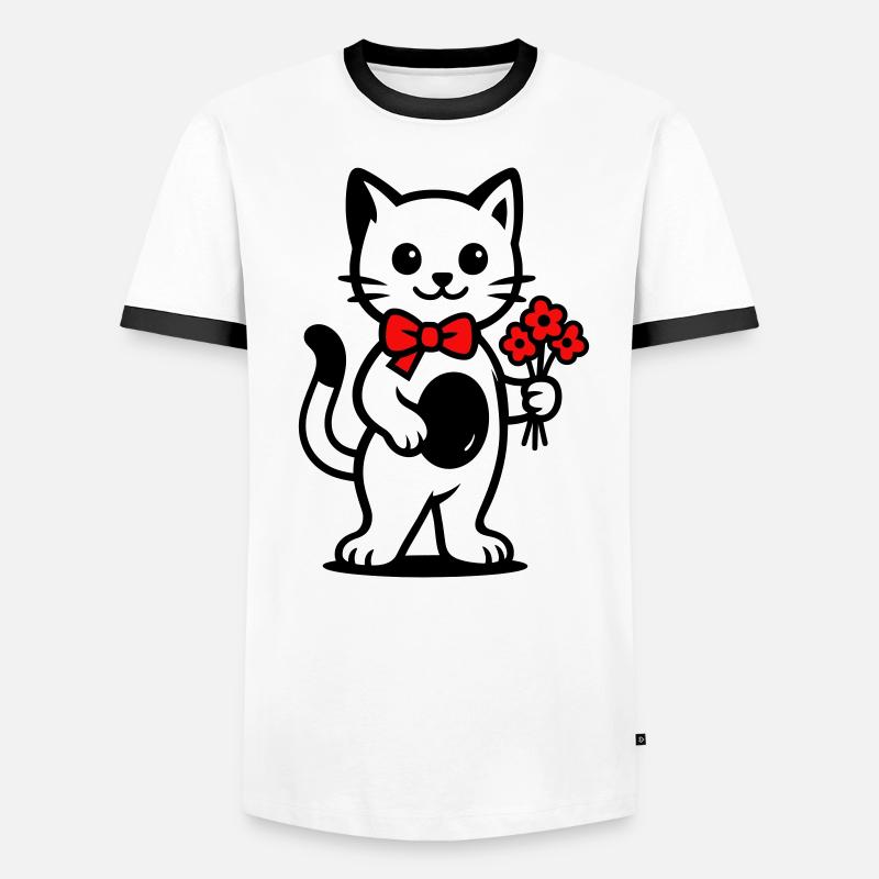 Kawaii cat lover with red ribbon Men's Ringer Shirt