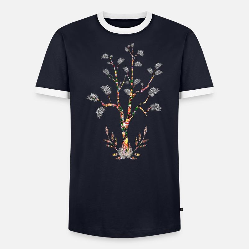 Flowering tree leaves white feathers - Men's Ringer Shirt - undefined
