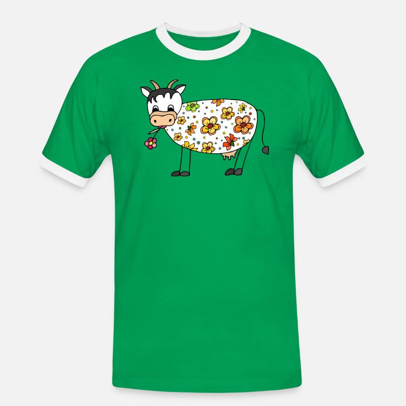 Kuh - Männer Kontrast-T-Shirt - Kelly Green/Weiß