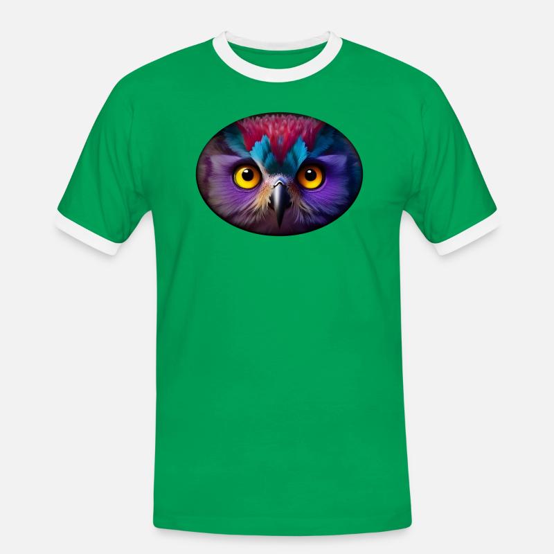 Regenbogen Eule - Männer Kontrast-T-Shirt - Kelly Green/Weiß