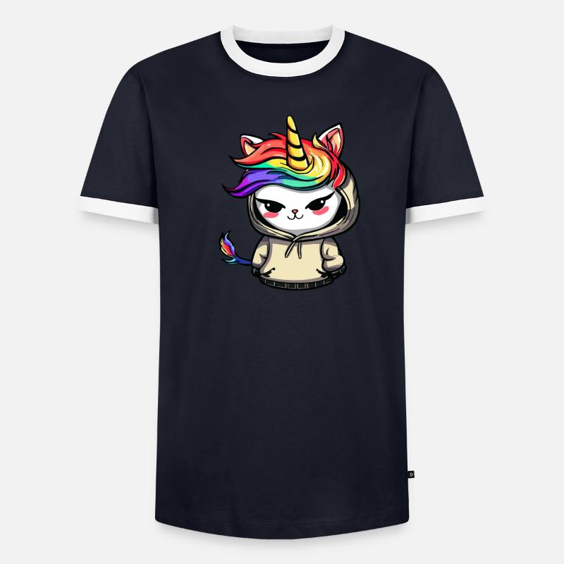 Schelmische Einhorn-Katze Männer Kontrast-T-Shirt