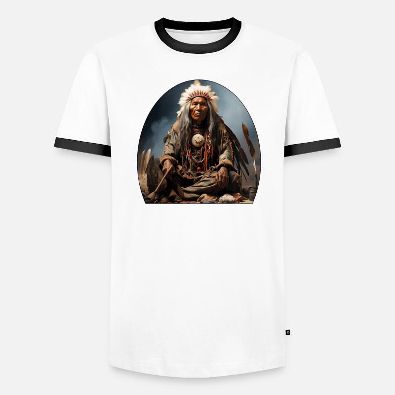 Indianerhäuptling mit Federschmuck Männer Kontrast-T-Shirt