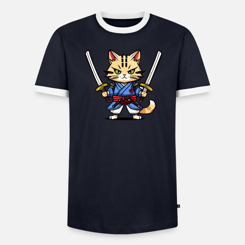 Samurai-Katze #30 Männer Kontrast-T-Shirt