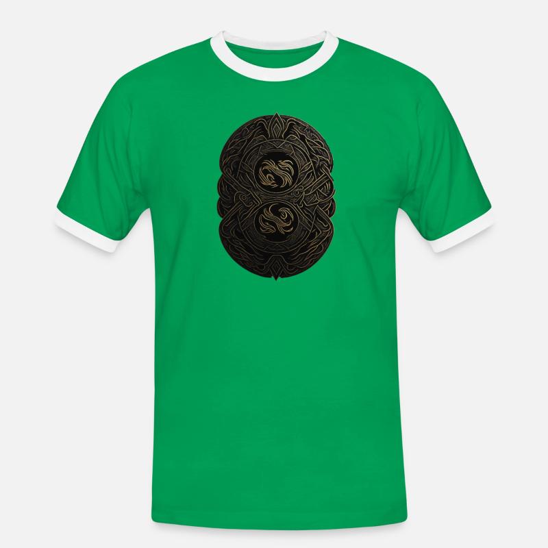 Mayan Black and Gold Monogram - Men's Ringer Shirt - kelly green/white