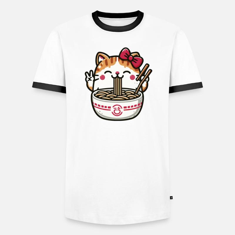 Chat Kawaii mignon mangeant des Ramen 2 T-shirt contrasté Homme